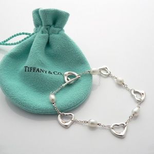 Tiffany &Co Heart With Pearls Bracelet 7.5"